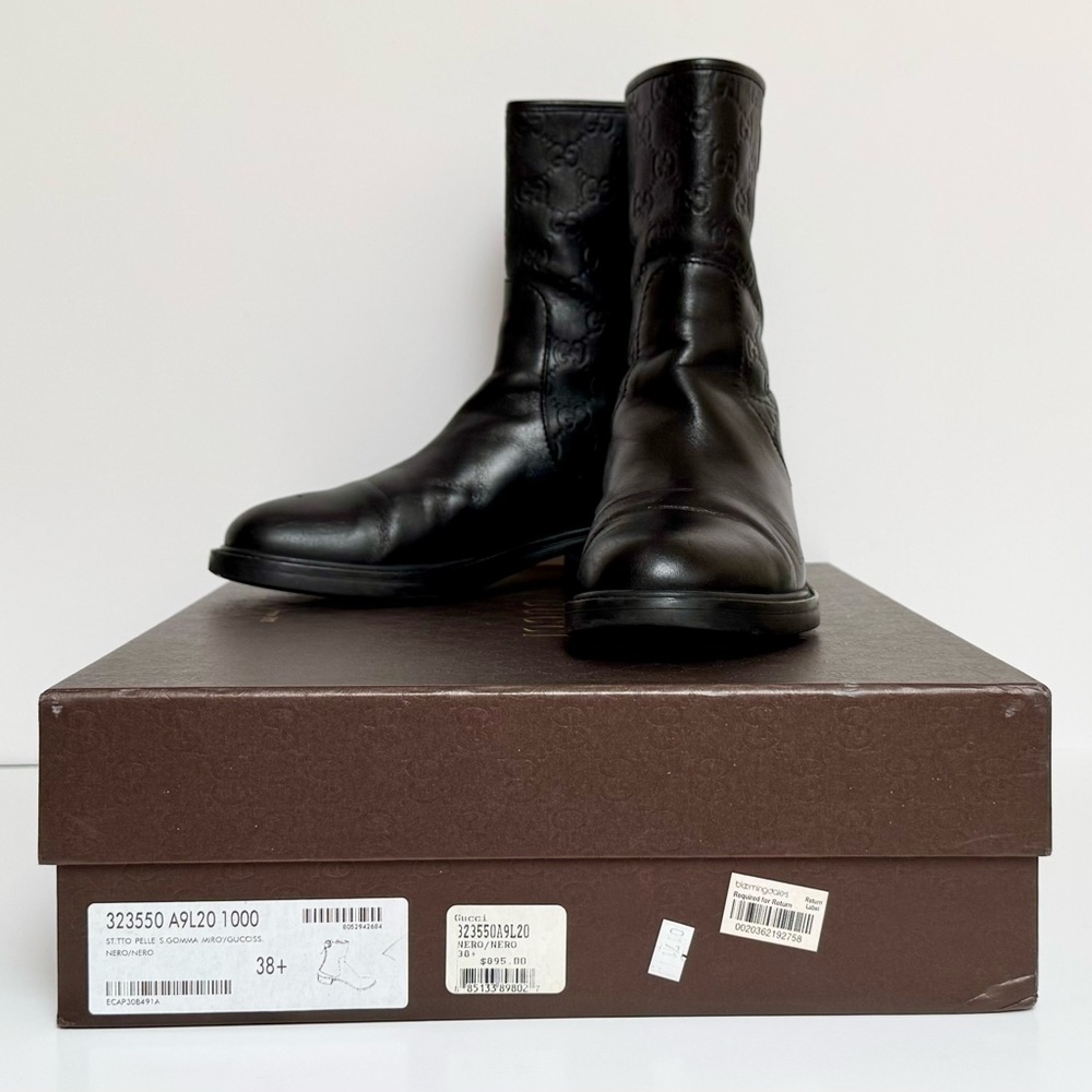 Gucci Black Embossed Leather Microguccissima Ankle Boots Size 8.5 - Picture 5 of 8